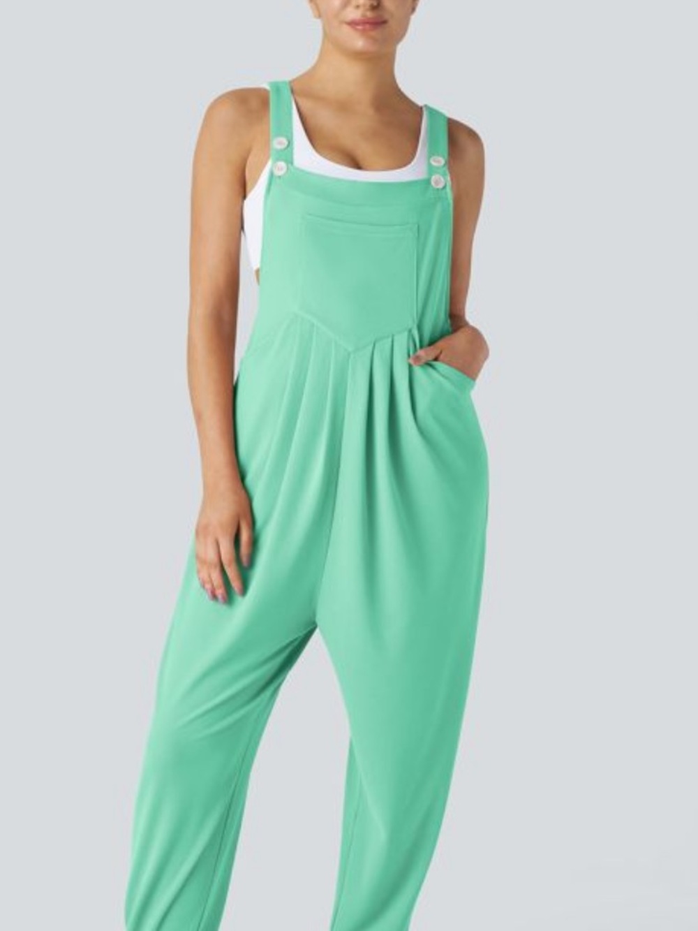 Halara NWT Waffle Knit Pocketed Wide Leg Overalls Jumpsuit S